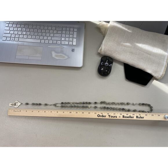 Connemara Marble Full Rosary Green Beaded Irish Celtic Cross Pendant 23" Large - Picture 7 of 10